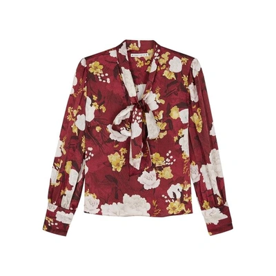 Shop Alice And Olivia Crogan Floral-print Silk Top In Multicoloured