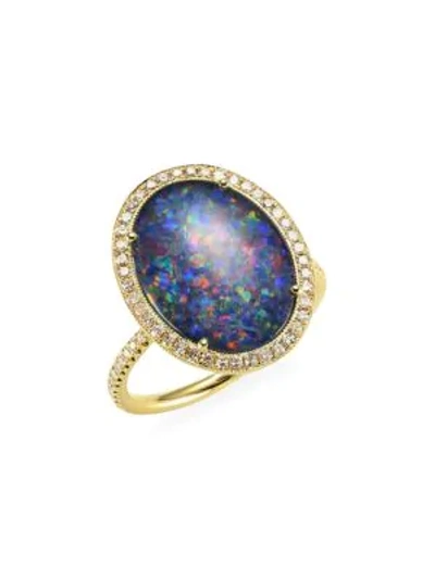 Shop Meira T Women's 14k Yellow Gold, Diamond & Oval Opal Triplet Ring