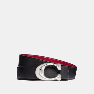 Shop Coach Sculpted Signature Reversible Belt In Black/1941 Red/nickel