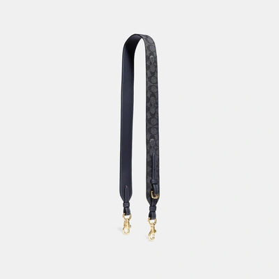Shop Coach Strap In Signature Canvas In Charcoal/midnight Navy/light Gold