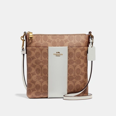 Shop Coach Messenger Crossbody In Colorblock Signature Canvas In Tan/chalk/brass