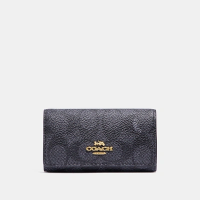 Shop Coach Six Ring Key Case In Signature Canvas - Women's In Charcoal/midnight Navy/light Gold