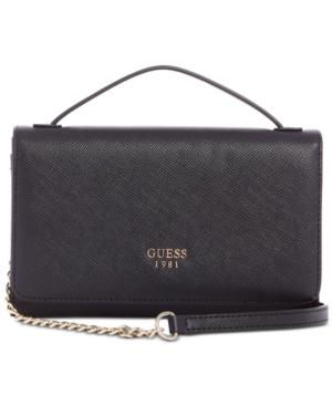 Guess Kamryn Top Handle Crossbody Wallet In Black/gold | ModeSens