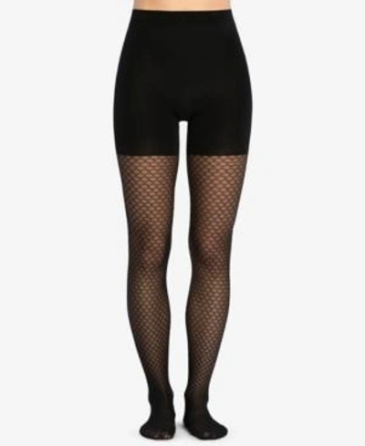 Shop Spanx Honeycomb Fishnet Mid-thigh Shaping Tights In Very Black