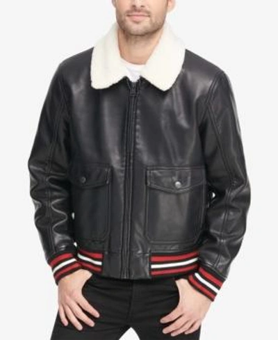Shop Tommy Hilfiger Men's Bomber Jacket With Sherpa Collar In Black