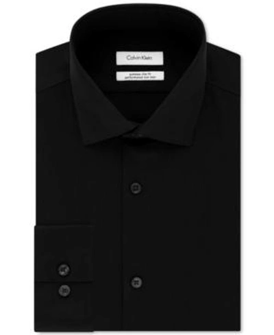 Shop Calvin Klein Men's Steel Extra-slim Fit Non-iron Performance Stretch Herringbone Dress Shirt In Black