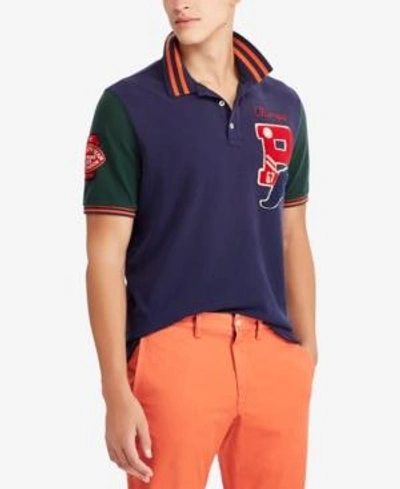 Shop Polo Ralph Lauren Men's Classic Fit Mesh Cotton Polo In Cruise Navy/college Orange