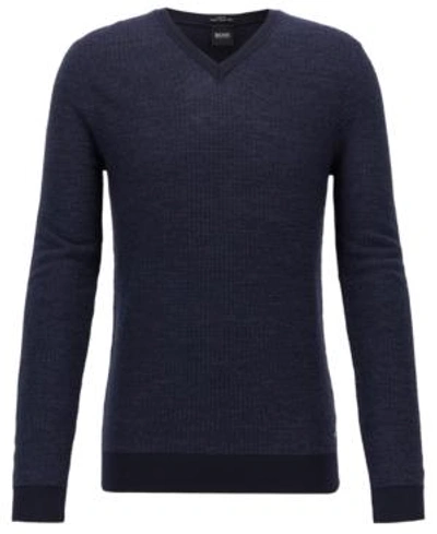 Shop Hugo Boss Boss Men's Slim-fit Merino Wool Sweater In Dark Navy