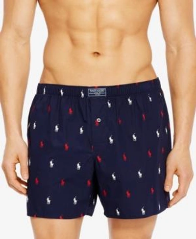 Shop Polo Ralph Lauren Men's Underwear, Allover Pony Woven Boxers In Cruise Navy