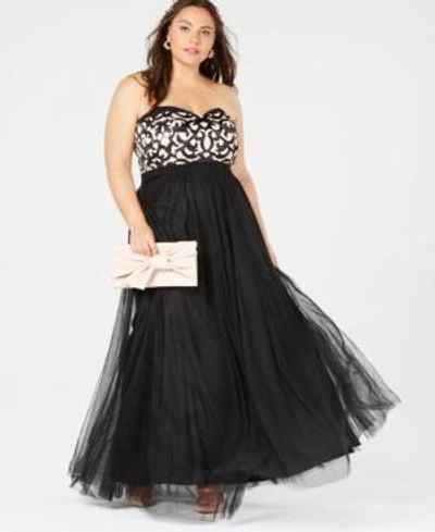 Shop City Chic Plus Size Lace Strapless Gown In Black