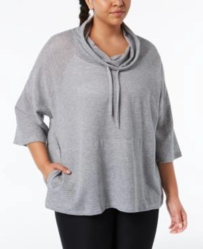 Shop Calvin Klein Performance Plus Size Cowl-neck Cropped Top In Pearl Grey Heather
