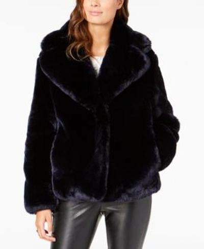 Shop Vince Camuto Cropped Faux-fur Coat In Navy