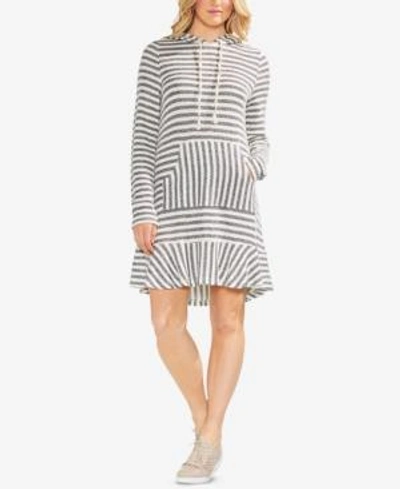 Shop Vince Camuto Striped Hooded Dress In Rich Black