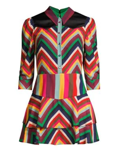 Shop Alice And Olivia Hazeline Rainbow Chevron Stripe Mini A-line Shirt Dress In Multi Chevron