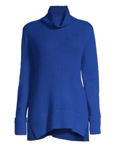 Shop Elie Tahari Tamaya Ribbed Cowlneck Sweater In Cosmic Cobalt
