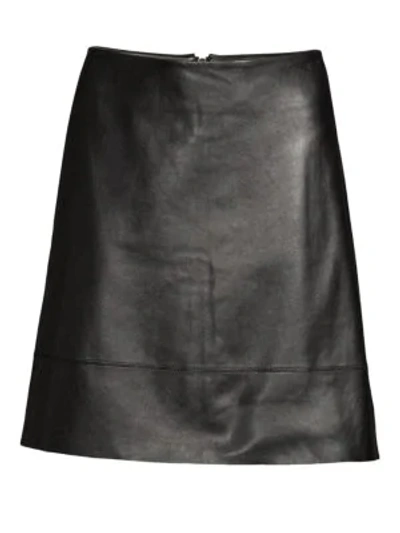 Shop Elie Tahari Lexie Leather A-line Mini Skirt In Black