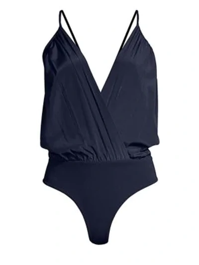 Shop Alice And Olivia Ballerina Surplice Bodysuit In Navy