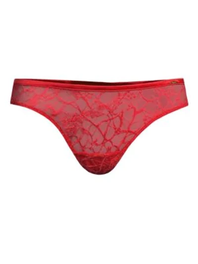 Shop Chantelle Segur Lace Thong In Scarlet