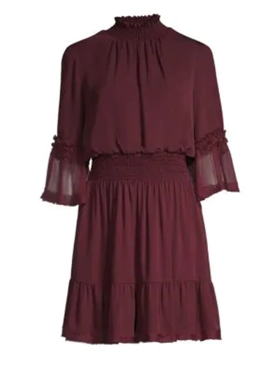 Shop Kobi Halperin Lacie Silk Smocked Dress In Wine