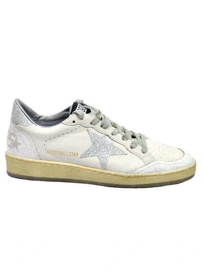 Shop Golden Goose Ball Star Sneakers In White Leather Silver Glitter Star