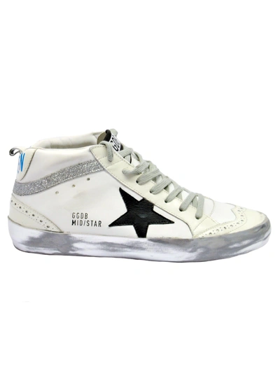 Shop Golden Goose Mid Star Sneakers In Sparkle White Black Star