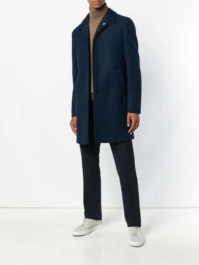 Shop Manuel Ritz Woven Overcoat In Blue