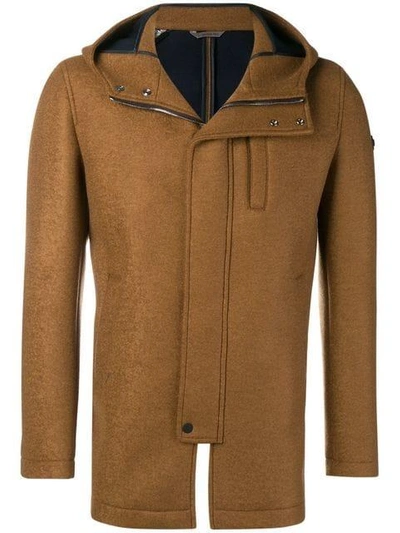 Shop Manuel Ritz Hooded Woven Coat In Brown