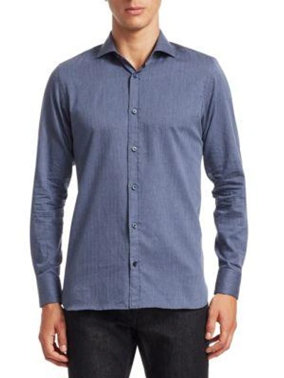 Shop Z Zegna Long Sleeve Cotton Shirt In High Blue