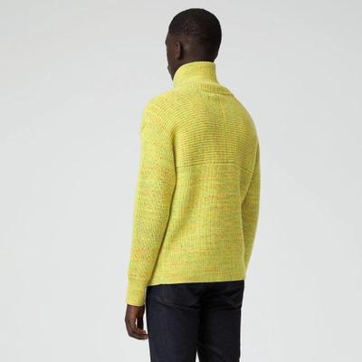 Shop Burberry Rib Knit Wool Cashmere Blend Half-zip Sweater In Vibrant Yellow