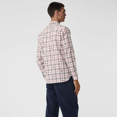 Shop Burberry Equestrian Knight Check Cotton Shirt In Natural White