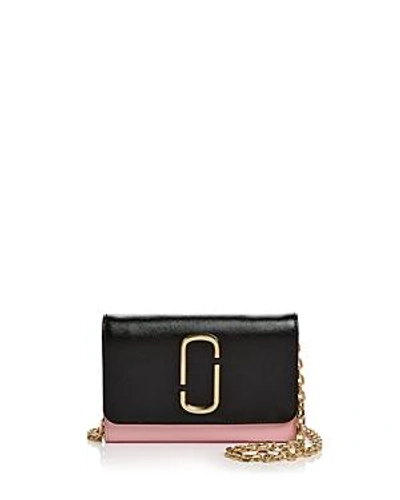 Shop Marc Jacobs Leather Chain Wallet In Black Baby Pink Multi/gold