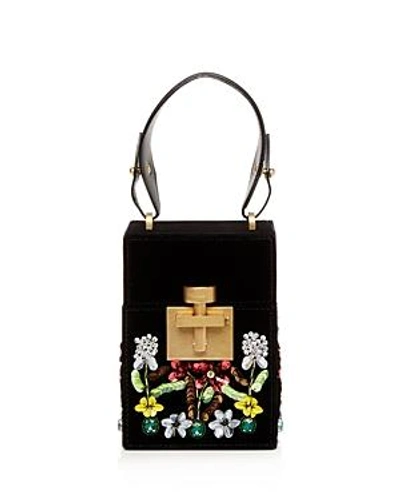 Shop Oscar De La Renta Alibi Floral-embellished Velvet Top Handle Box Bag In Black Multi/gold