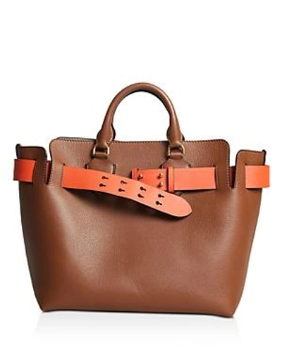 Shop Burberry Medium Belt Leather Tote In Tan/gold