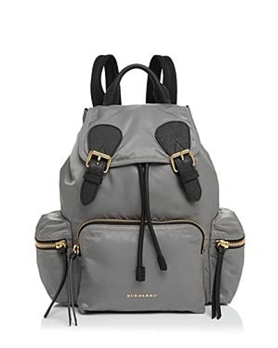 Shop Burberry Medium Nylon Backpack In Thistle Grey/gold
