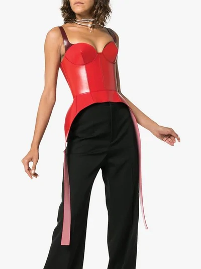 Shop Alexander Mcqueen Articulated Leather Corset Top - Red