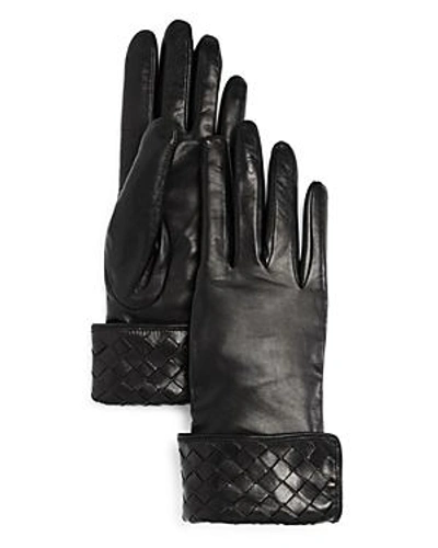 Shop Bloomingdale's Woven Detail Leather Gloves - 100% Exclusive In Black