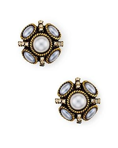 Shop Oscar De La Renta Button Stud Earrings In Pearl