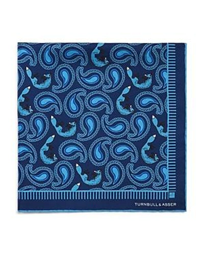 Shop Turnbull & Asser Paisley Foxes Silk Pocket Square In Navy