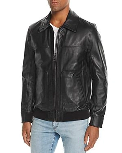 Shop Andrew Marc Vaughn Leather Bomber Jacket In Black