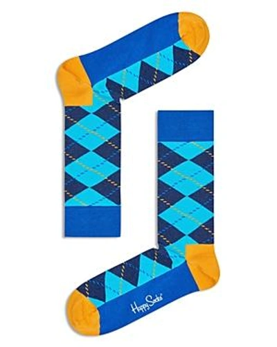 Shop Happy Socks Contrast Argyle-print Socks In Blue/yellow