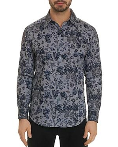 Shop Robert Graham Barker Floral-print Classic Fit Shirt In Blue