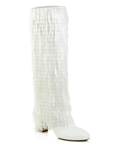 Shop Jimmy Choo Women's Magalie 65 Fringed Leather High Block-heel Boots In White