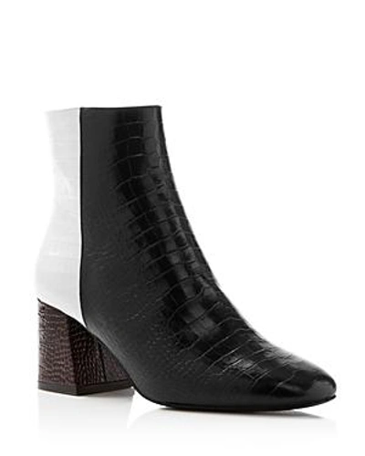 Shop Freda Salvador Women's Charm Square Toe Croc-embossed Patent Leather Booties In Black Multi