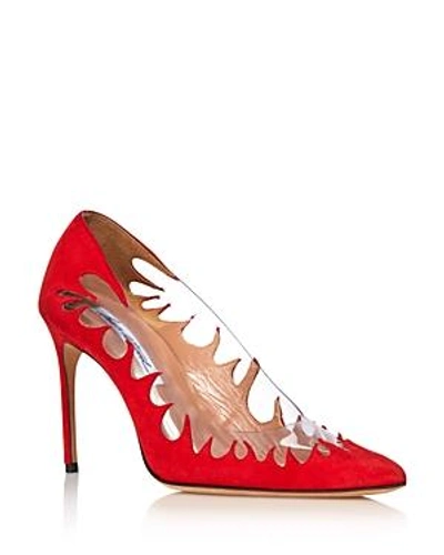 Shop Brian Atwood Women's Victory Suede Cutout Pointed Toe Pumps In Red