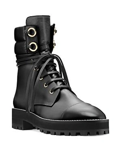 Shop Stuart Weitzman Women's Lexy Round Toe Leather Lace Up Boots In Black