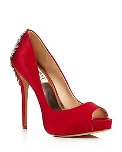 Shop Badgley Mischka Women's Kiara Peep Toe Satin Platform High-heel Pumps In Red
