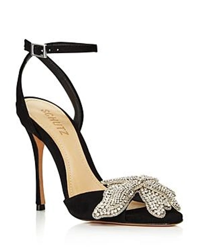 Shop Schutz Women's Ayanne Embellished Suede High-heel Sandals In Black