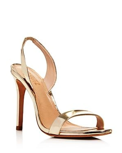 Shop Schutz Women's Luriane Metallic Leather Slingback Sandals In Platina