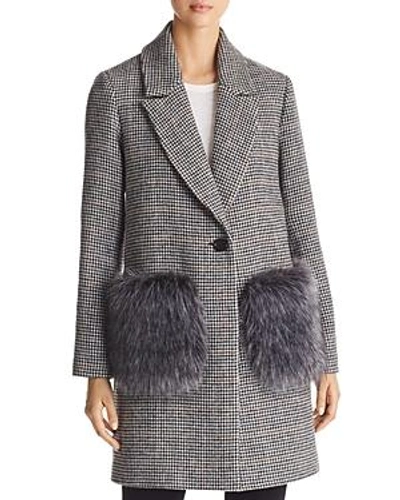 Shop Kendall + Kylie Kendall And Kylie Houndstooth Faux Fur Pocket Coat In Black/white