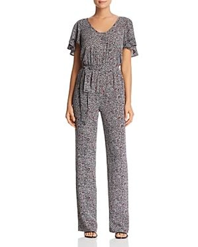 Shop Michael Michael Kors Boho Short Sleeve Jumpsuit In Black/maroon